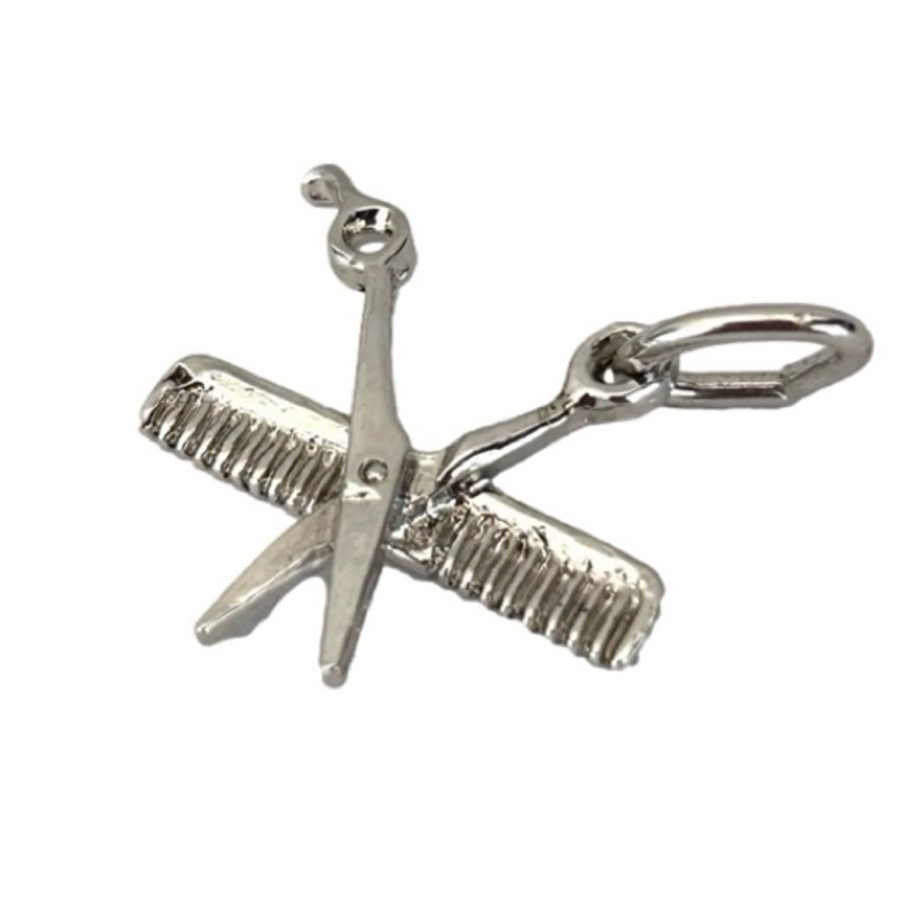 Scissors And Comb Sterling Silver Charm Signed  Barber Hairdresser Gift
